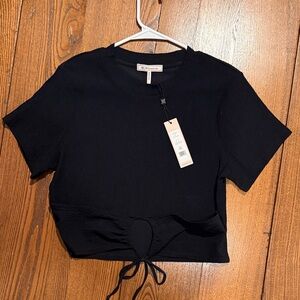 BCBGeneration Black Tie-Front Crop Top